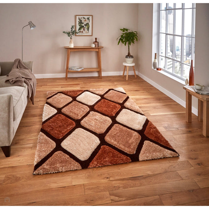 Noble House NH9247 Plush Geometric 3D Diamond Hand-Carved High-Density Acrylic Shaggy Beige/Brown Rug-Think Rugs-Rug Love - The Most Loved Rug Store