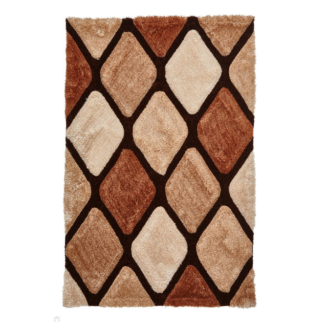 Noble House NH9247 Plush Geometric 3D Diamond Hand-Carved High-Density Acrylic Shaggy Beige/Brown Rug-Think Rugs-Rug Love - The Most Loved Rug Store