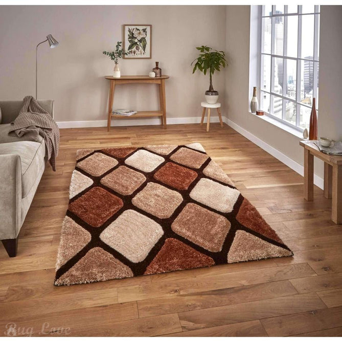 Noble House NH9247 Plush Geometric 3D Diamond Hand-Carved High-Density Acrylic Shaggy Beige/Brown Rug-Think Rugs-Rug Love - The Most Loved Rug Store