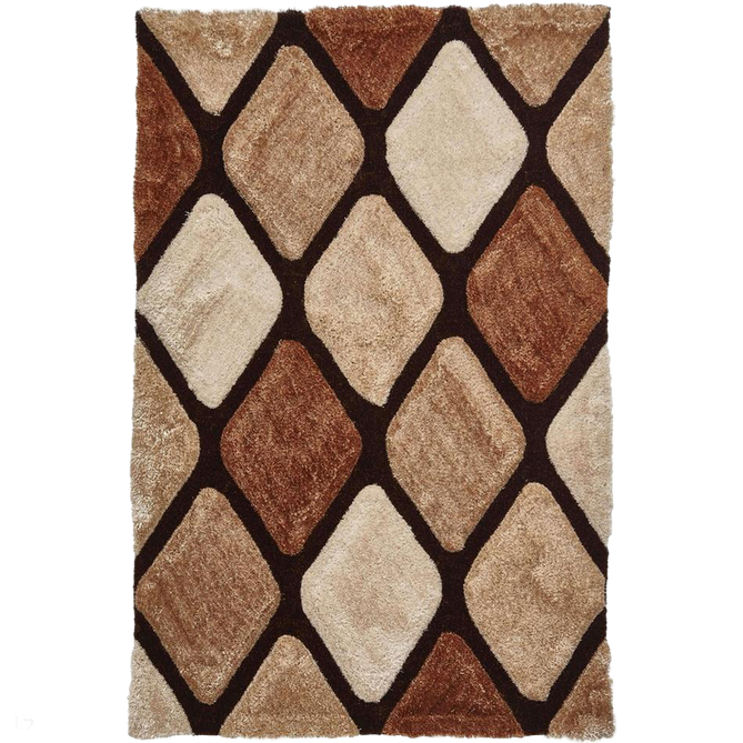 Noble House NH9247 Plush Geometric 3D Diamond Hand-Carved High-Density Acrylic Shaggy Beige/Brown Rug-Think Rugs-Rug Love - The Most Loved Rug Store