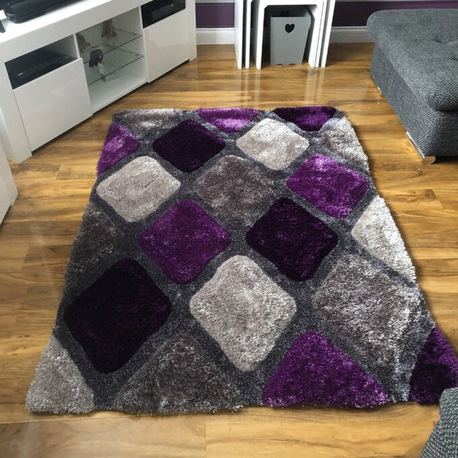 Noble House NH9247 Plush Geometric 3D Diamond Hand-Carved High-Density Acrylic Shaggy Grey/Purple Rug-Think Rugs-Rug Love - The Most Loved Rug Store