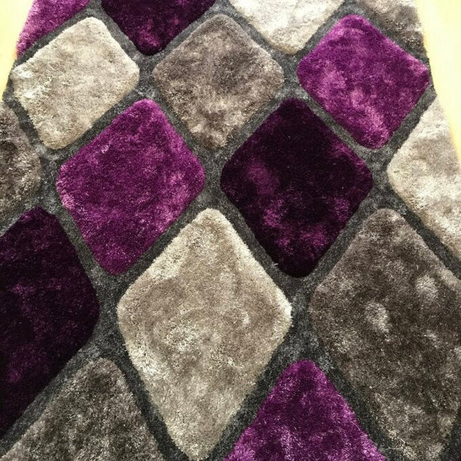 Noble House NH9247 Plush Geometric 3D Diamond Hand-Carved High-Density Acrylic Shaggy Grey/Purple Rug-Think Rugs-Rug Love - The Most Loved Rug Store