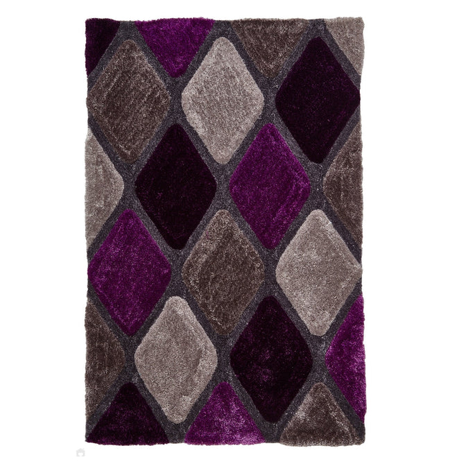 Noble House NH9247 Plush Geometric 3D Diamond Hand-Carved High-Density Acrylic Shaggy Grey/Purple Rug-Think Rugs-Rug Love - The Most Loved Rug Store