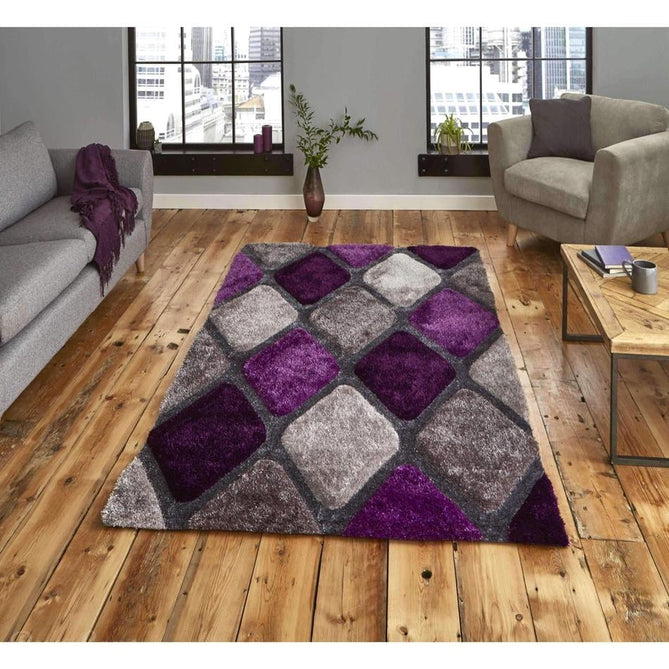 Noble House NH9247 Plush Geometric 3D Diamond Hand-Carved High-Density Acrylic Shaggy Grey/Purple Rug-Think Rugs-Rug Love - The Most Loved Rug Store