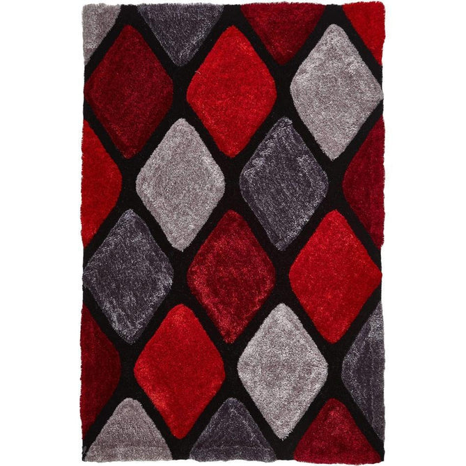 Noble House NH9247 Plush Geometric 3D Diamond Hand-Carved High-Density Acrylic Shaggy Grey/Red Rug-Think Rugs-Rug Love - The Most Loved Rug Store