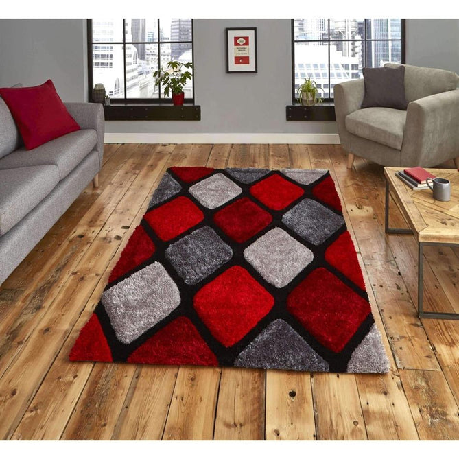 Noble House NH9247 Plush Geometric 3D Diamond Hand-Carved High-Density Acrylic Shaggy Grey/Red Rug-Think Rugs-Rug Love - The Most Loved Rug Store