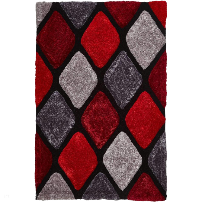 Noble House NH9247 Plush Geometric 3D Diamond Hand-Carved High-Density Acrylic Shaggy Grey/Red Rug-Think Rugs-Rug Love - The Most Loved Rug Store