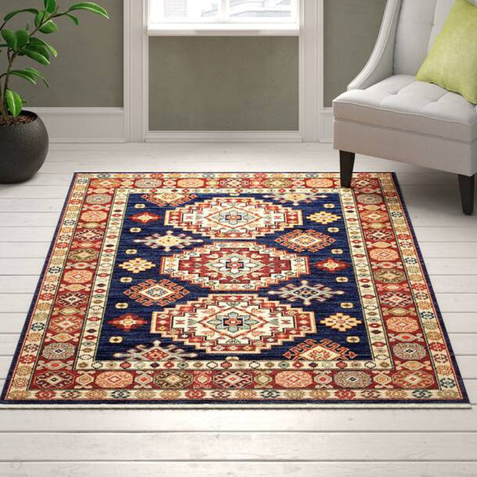 Nomad 751 B Traditional Persian Medallion Border Wool Navy Blue/Red/Multicolour Low Flat-Pile Rug-Oriental Weavers-Rug Love - The Most Loved Rug Store