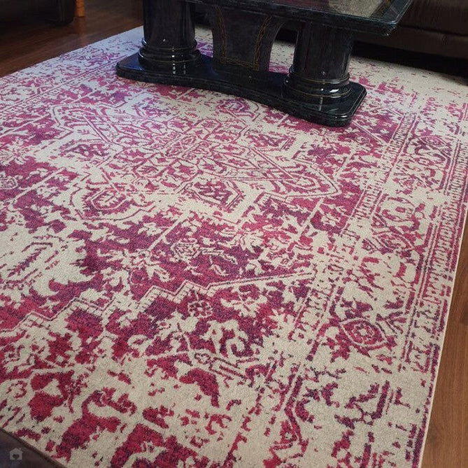 Nova NV08 Antique Traditional Medallion Border Durable Short Pile Fuchsia/Cream/Grey Rug-Asiatic Carpets-Rug Love - The Most Loved Rug Store