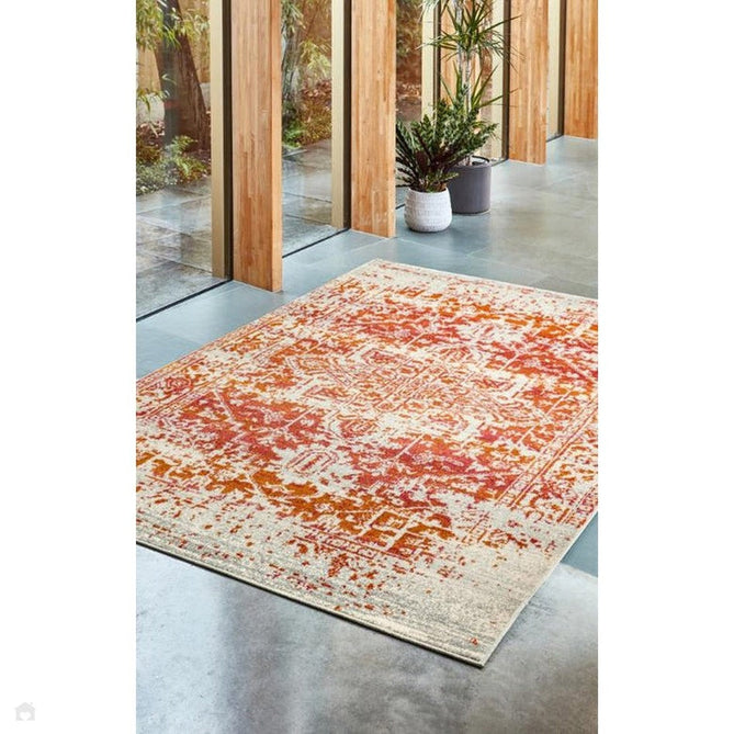 Nova NV09 Antique Traditional Medallion Border Durable Short Pile Orange/Cream/Grey Rug-Asiatic Carpets-Rug Love - The Most Loved Rug Store