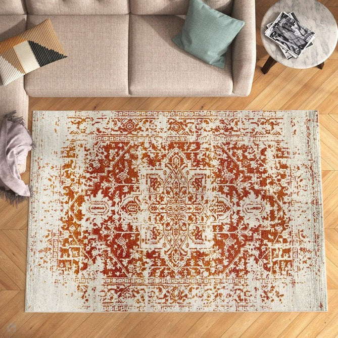 Nova NV09 Antique Traditional Medallion Border Durable Short Pile Orange/Cream/Grey Rug-Asiatic Carpets-Rug Love - The Most Loved Rug Store