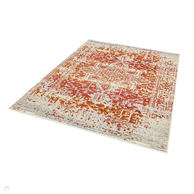 Nova NV09 Antique Traditional Medallion Border Durable Short Pile Orange/Cream/Grey Rug-Asiatic Carpets-Rug Love - The Most Loved Rug Store