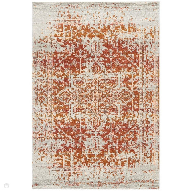 Nova NV09 Antique Traditional Medallion Border Durable Short Pile Orange/Cream/Grey Rug-Asiatic Carpets-Rug Love - The Most Loved Rug Store