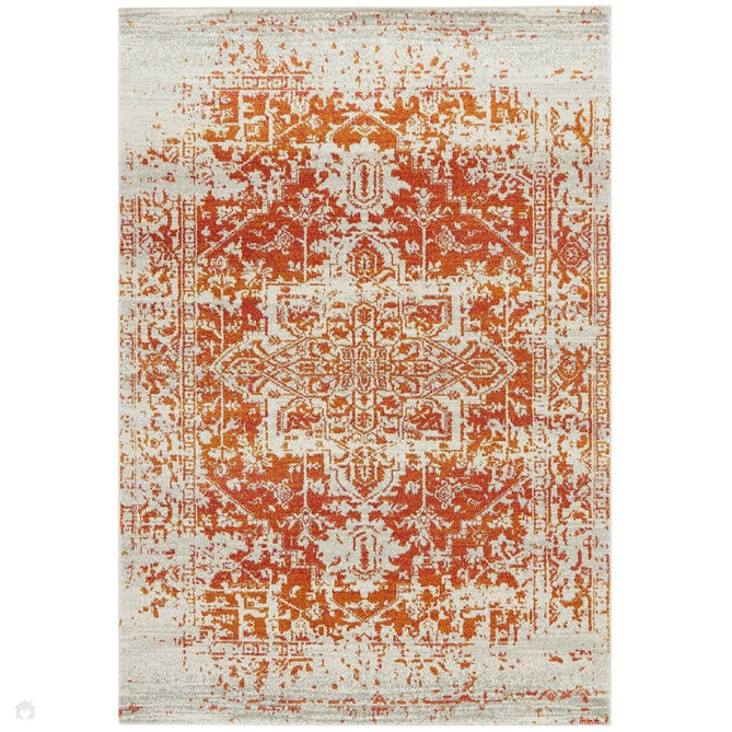 Nova NV09 Antique Traditional Medallion Border Durable Short Pile Orange/Cream/Grey Rug-Asiatic Carpets-Rug Love - The Most Loved Rug Store