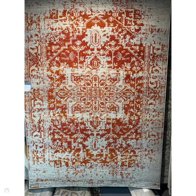 Nova NV09 Antique Traditional Medallion Border Durable Short Pile Orange/Cream/Grey Rug-Asiatic Carpets-Rug Love - The Most Loved Rug Store