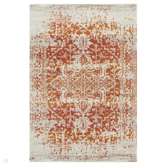 Nova NV09 Antique Traditional Medallion Border Durable Short Pile Orange/Cream/Grey Rug-Asiatic Carpets-Rug Love - The Most Loved Rug Store