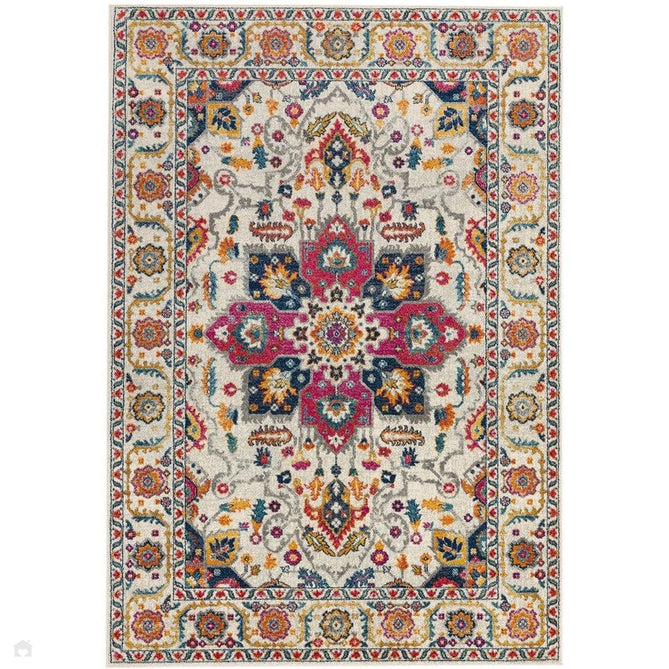 Nova NV24 Persian Traditional Medallion Border Durable Short Pile White/Multicolour Rug-Asiatic Carpets-Rug Love - The Most Loved Rug Store