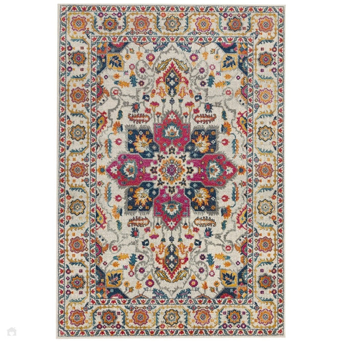 Nova NV24 Persian Traditional Medallion Border Durable Short Pile White/Multicolour Rug-Asiatic Carpets-Rug Love - The Most Loved Rug Store