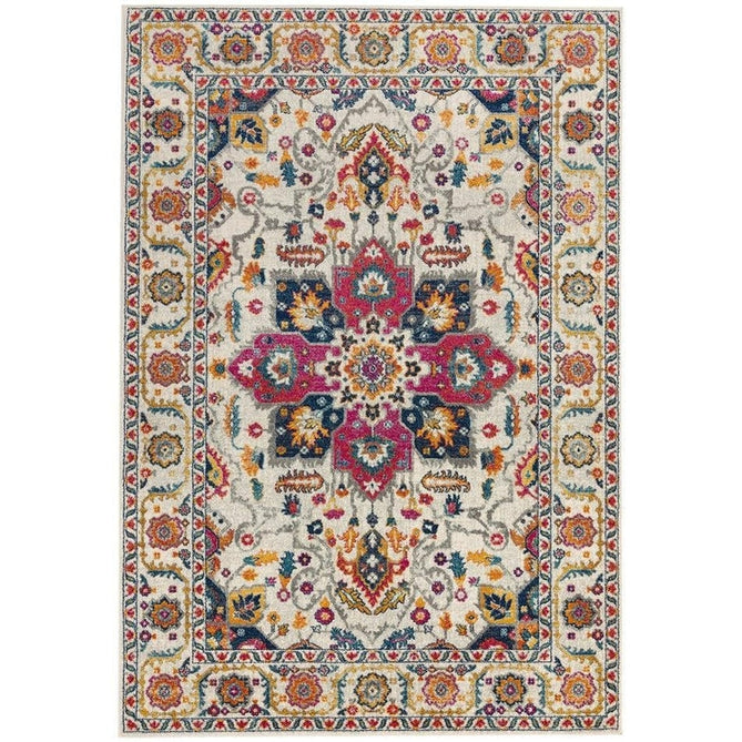 Nova NV24 Persian Traditional Medallion Border Durable Short Pile White/Multicolour Rug-Asiatic Carpets-Rug Love - The Most Loved Rug Store