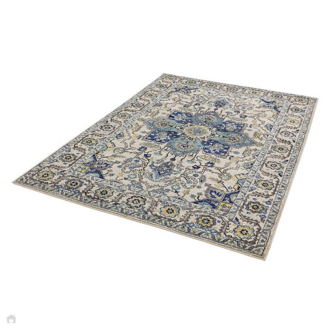 Nova NV25 Persian Traditional Medallion Border Durable Short Pile Blue/Cream/Yellow Rug-Asiatic Carpets-Rug Love - The Most Loved Rug Store