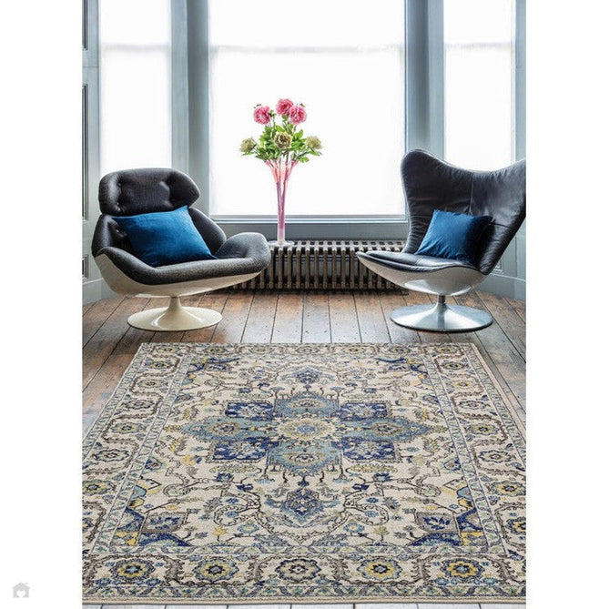 Nova NV25 Persian Traditional Medallion Border Durable Short Pile Blue/Cream/Yellow Rug-Asiatic Carpets-Rug Love - The Most Loved Rug Store