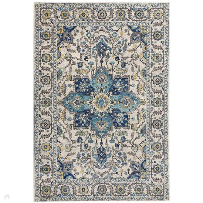 Nova NV25 Persian Traditional Medallion Border Durable Short Pile Blue/Cream/Yellow Rug-Asiatic Carpets-Rug Love - The Most Loved Rug Store