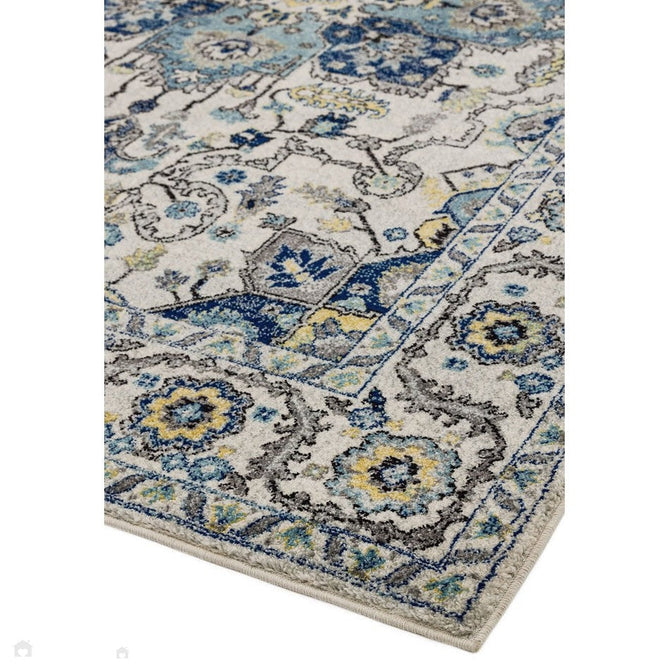 Nova NV25 Persian Traditional Medallion Border Durable Short Pile Blue/Cream/Yellow Rug-Asiatic Carpets-Rug Love - The Most Loved Rug Store