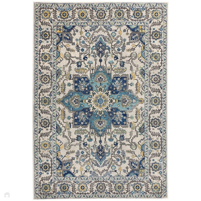 Nova NV25 Persian Traditional Medallion Border Durable Short Pile Blue/Cream/Yellow Rug-Asiatic Carpets-Rug Love - The Most Loved Rug Store