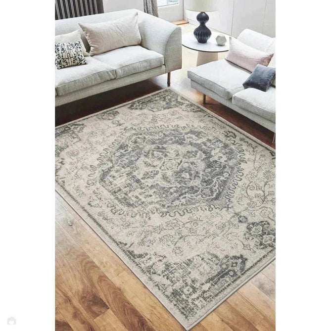 Nova NV26 Medallion Traditional Border Durable Short Pile Ivory/Grey Rug-Asiatic Carpets-Rug Love - The Most Loved Rug Store