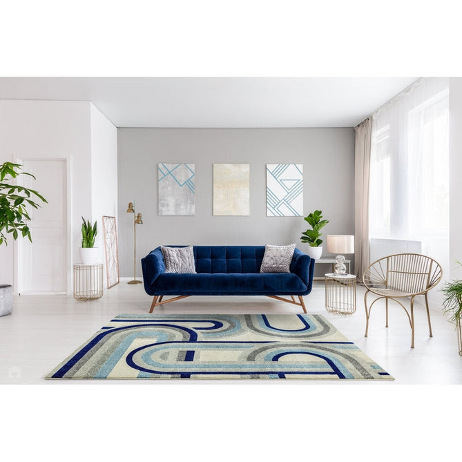 Nova NV30 Retro Modern Abstract Durable Short Pile Blue Rug-Asiatic Carpets-Rug Love - The Most Loved Rug Store