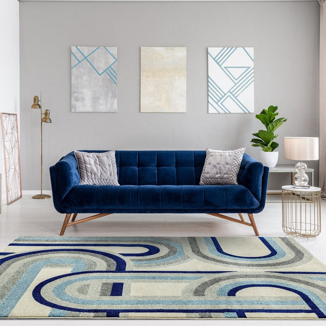 Nova NV30 Retro Modern Abstract Durable Short Pile Blue Rug-Asiatic Carpets-Rug Love - The Most Loved Rug Store