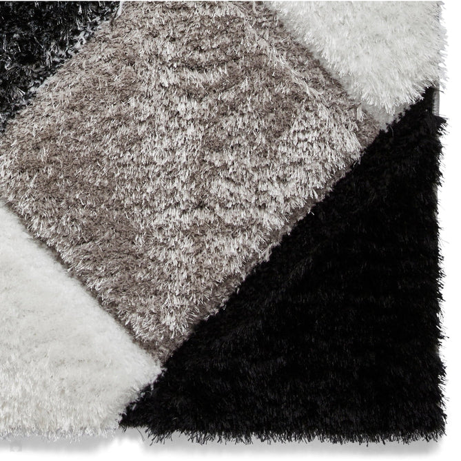 Olympia 2239 3D Geometric Plush Hand Carved Soft Polypropylene Shaggy Black/White/Grey Rug-Think Rugs-Rug Love - The Most Loved Rug Store