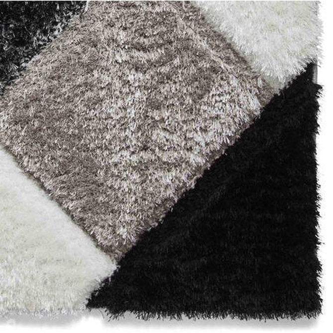 Olympia 2239 3D Geometric Plush Hand Carved Soft Polypropylene Shaggy Black/White/Grey Rug-Think Rugs-Rug Love - The Most Loved Rug Store