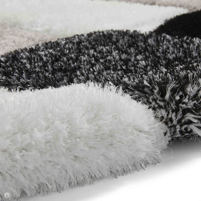 Olympia 2239 3D Geometric Plush Hand Carved Soft Polypropylene Shaggy Black/White/Grey Rug-Think Rugs-Rug Love - The Most Loved Rug Store