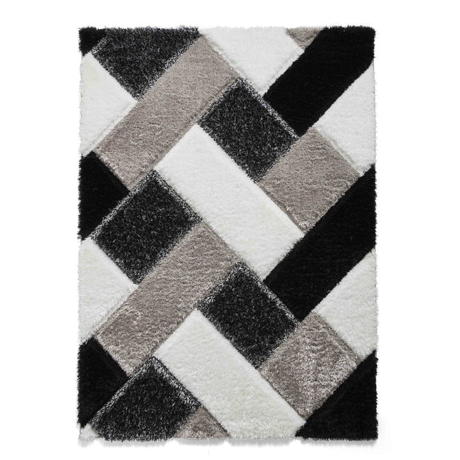 Olympia 2239 3D Geometric Plush Hand Carved Soft Polypropylene Shaggy Black/White/Grey Rug-Think Rugs-Rug Love - The Most Loved Rug Store