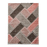 Olympia 2239 3D Geometric Plush Hand Carved Soft Polypropylene Shaggy Grey/Pink/Beige Rug