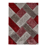 Olympia 2239 3D Geometric Plush Hand Carved Soft Polypropylene Shaggy Grey/Red/Brown Rug