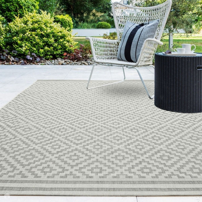 Patio PAT11 Diamond Modern Geometric Durable Stain-Resistant Weatherproof Flatweave In-Outdoor Grey/Cream Rug-Asiatic Carpets-Rug Love - The Most Loved Rug Store