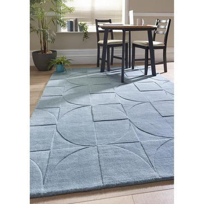 Penny Modern Geometric 3D Hand-Carved Hi-Low Textured Wool Steel Blue Rug-Origins-Rug Love - The Most Loved Rug Store