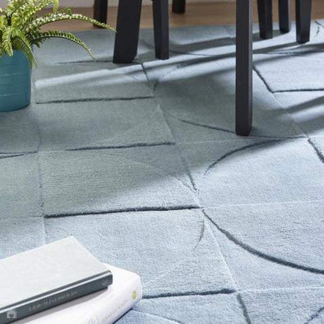 Penny Modern Geometric 3D Hand-Carved Hi-Low Textured Wool Steel Blue Rug-Origins-Rug Love - The Most Loved Rug Store