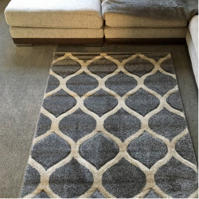 Portland 1095 1 Modern Geometric Arabesque Trellis Carved Durable Short Pile Grey/Cream Rug-Oriental Weavers-Rug Love - The Most Loved Rug Store