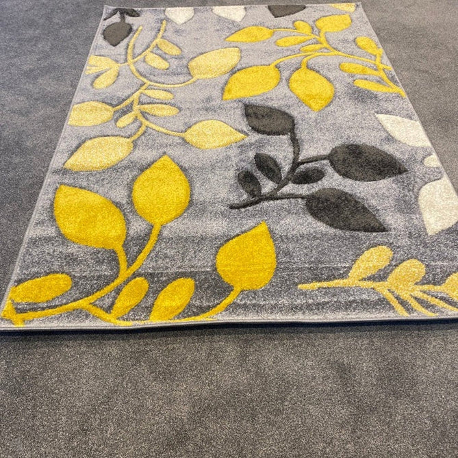 Portland 1096 1 Modern Floral Leaf Carved Durable Short Pile Grey/Cream/Yellow Rug-Oriental Weavers-Rug Love - The Most Loved Rug Store