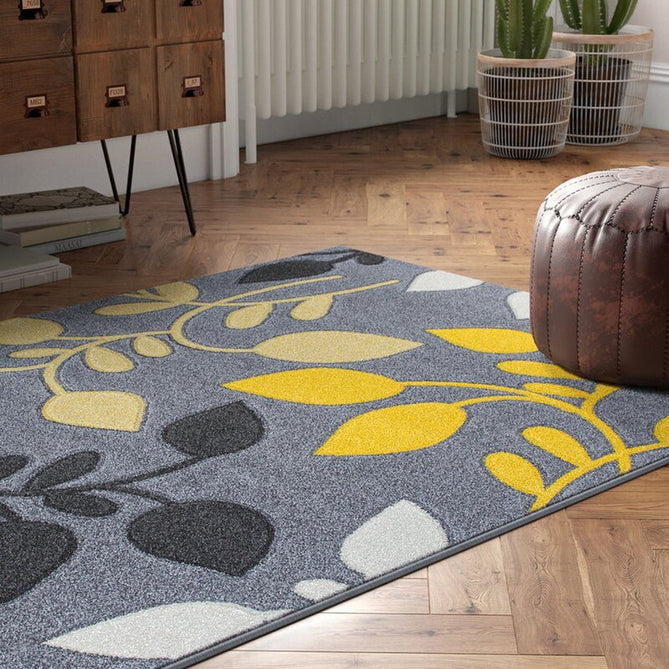 Portland 1096 1 Modern Floral Leaf Carved Durable Short Pile Grey/Cream/Yellow Rug-Oriental Weavers-Rug Love - The Most Loved Rug Store