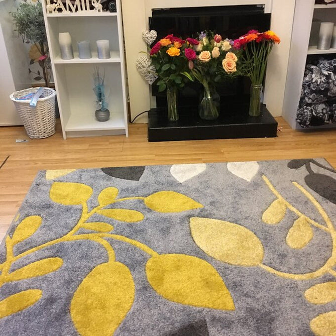 Portland 1096 1 Modern Floral Leaf Carved Durable Short Pile Grey/Cream/Yellow Rug-Oriental Weavers-Rug Love - The Most Loved Rug Store