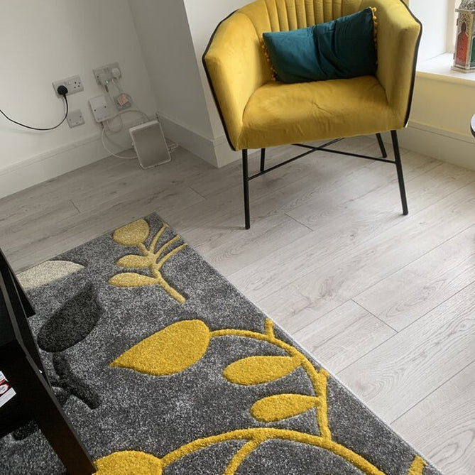 Portland 1096 1 Modern Floral Leaf Carved Durable Short Pile Grey/Cream/Yellow Rug-Oriental Weavers-Rug Love - The Most Loved Rug Store