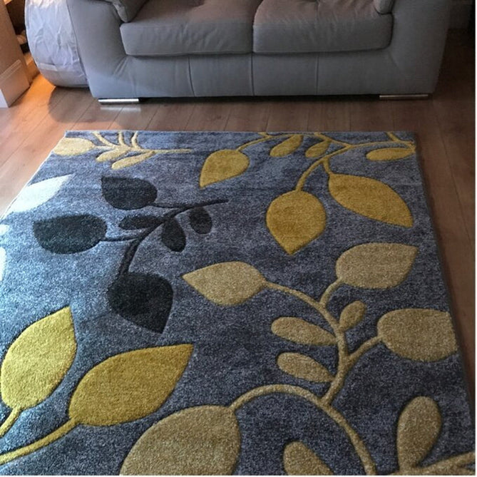 Portland 1096 1 Modern Floral Leaf Carved Durable Short Pile Grey/Cream/Yellow Rug-Oriental Weavers-Rug Love - The Most Loved Rug Store