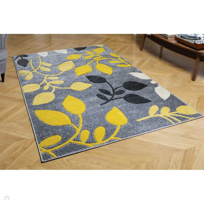 Portland 1096 1 Modern Floral Leaf Carved Durable Short Pile Grey/Cream/Yellow Rug-Oriental Weavers-Rug Love - The Most Loved Rug Store