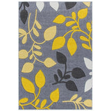 Portland 1096 1 Modern Floral Leaf Carved Durable Short Pile Grey/Cream/Yellow Rug