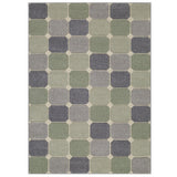 Portland 172 G Modern Geometric Blocks Carved Durable Short Pile Green/Grey/Cream Rug