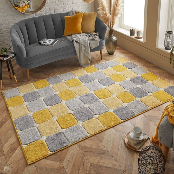 Portland 172 J Modern Geometric Blocks Carved Short-Pile Yellow/Grey/Cream Rug-Oriental Weavers-Rug Love - The Most Loved Rug Store